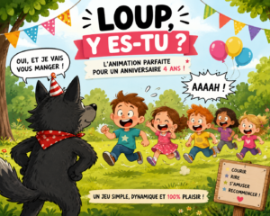 Animation « Loup, y es-tu ? » pour un anniversaire 4 ans : le jeu qui fait rire tous les enfants